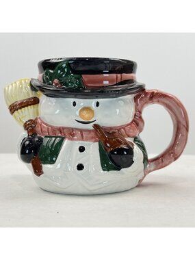 Hand-Painted Snowman Mug 12 Oz Holiday Coffee Cup Home Trends Whimsical Ceramic